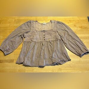 Lucky Brand Blouse Women's M Purple Floral Boho Peplum Top Long Sleeve Used/Good